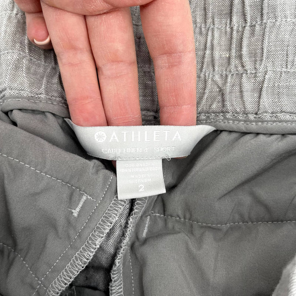 Athleta Cabo Linen 4” Short in Osprey Grey Drawstring Waist Casual Sporty Travel - Picture 16 of 16